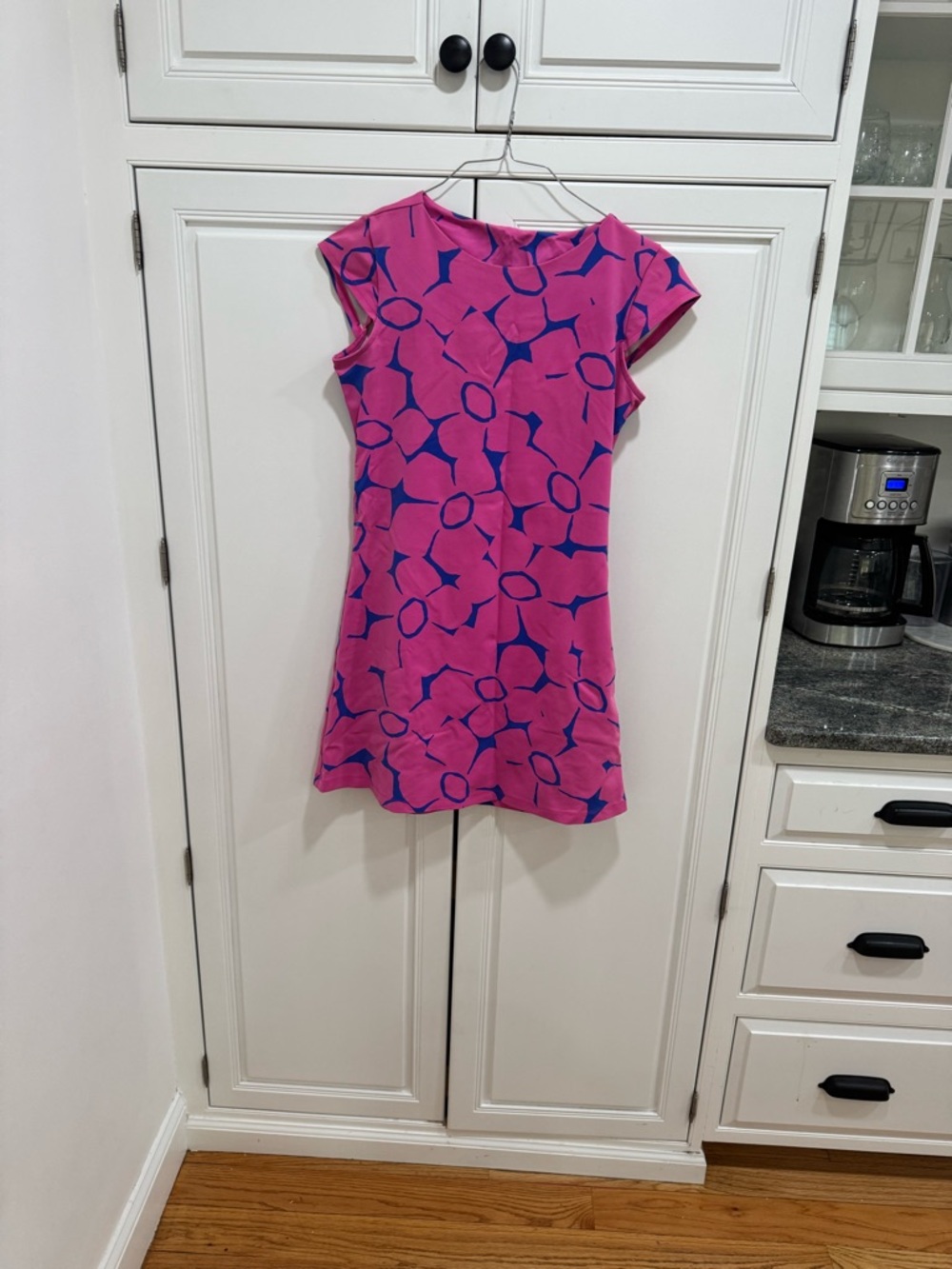 MAHI GOLD Pink Floral-Print Cap Sleeve Girls Dress with Blue Motif
